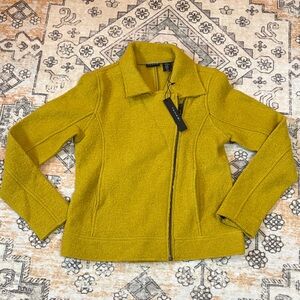 NWT TAHARI XS  mustard/chartreuse wool blend asymmetrical zip moto jacket